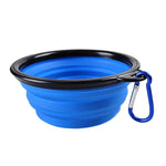 Qpets Collapsible Silicone Dog Bowl for Travel and Outdoor Feeding with Hook Blue 10 cm