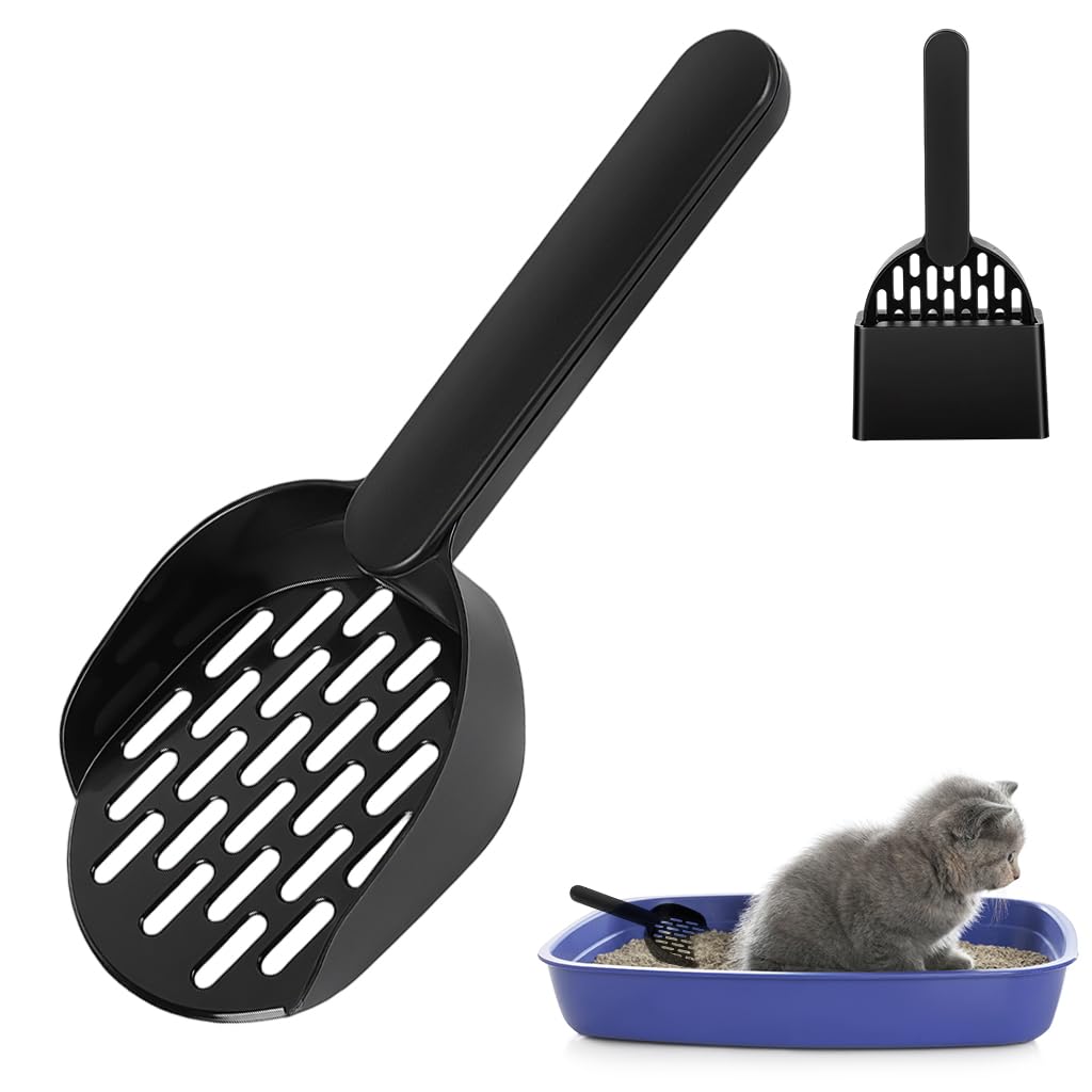 Qpets® Wall-Mountable Cat Litter Scoop, Rust-Proof Cat Litter Scoops, Space-Saving Sifting Shovel for Efficient Clump Cleaning, Perforated Shovel with Storage Case & Clump-Sifting Design Keeps Tidy