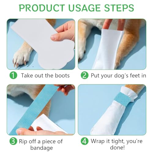 Qpets® 60PCS Pet Walking Shoes Water Resistant Lining Design Eco Non-Woven Dog Boots Easy-tie Bandage Palm Sleeve Cover for Outdoor Medium Large Dogs Size L