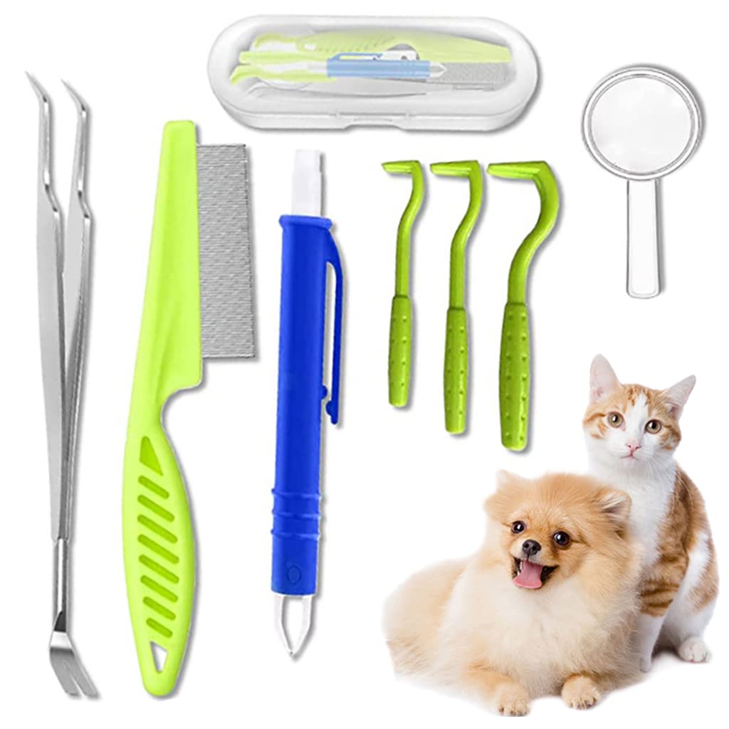 7 Pcs Dog Ticks Remover Kit Tick and Fleas Remover for Dogs Cat, Grooming Tools Tick Remover Tool Set, Pet Lice Remover Tick Tweezer, for Dog Cats Tick Comb for Dogs