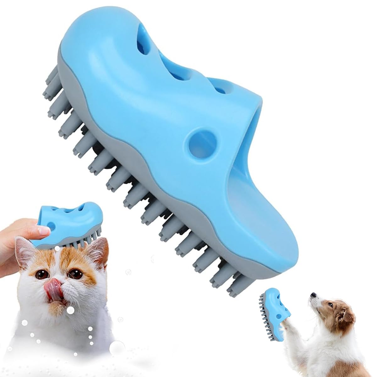 Qpets Pet Bathing Brush for Dogs and Cats with Rotatable Handle and Massage Nubs | Silicone Grooming Tool
