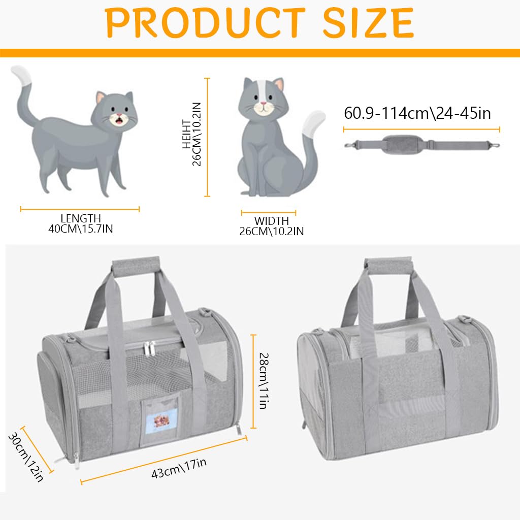 Qpets Cat Carrier Bag for Travel with Dual Open Access and Mesh Windows 43x30x28cm | Foldable Oxford Cloth Design