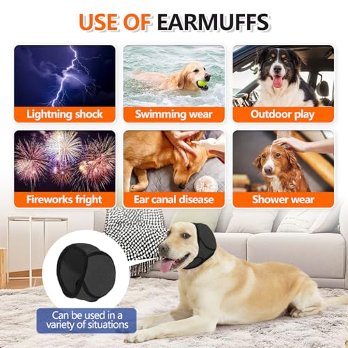 Qpets® Dog Ear Protectors Calming Ears Cover Muff with Adjustable Chin Strap Anxiety Relief Headwear Noise Reduction Protective for Eating Swimming Therapy L 2PCS