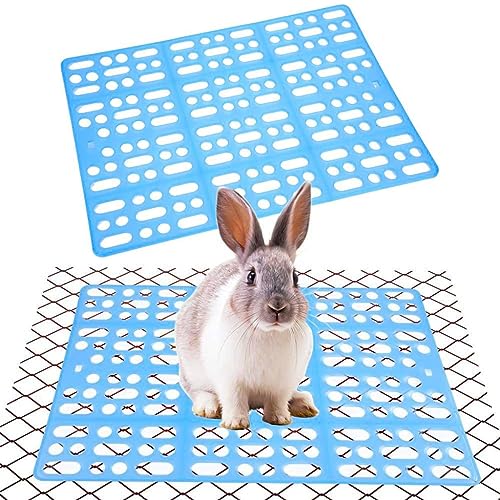 Qpets® 2Pcs Rabbit Cage Mat 9.8"x13.5", Hollow Plastic Small Animal Mat with 8 Clips, Dry & Hygienic Reusable Liner for Rabbit, Guinea Pig, Hamster, Easy to Clean, Anti-Accumulation Design