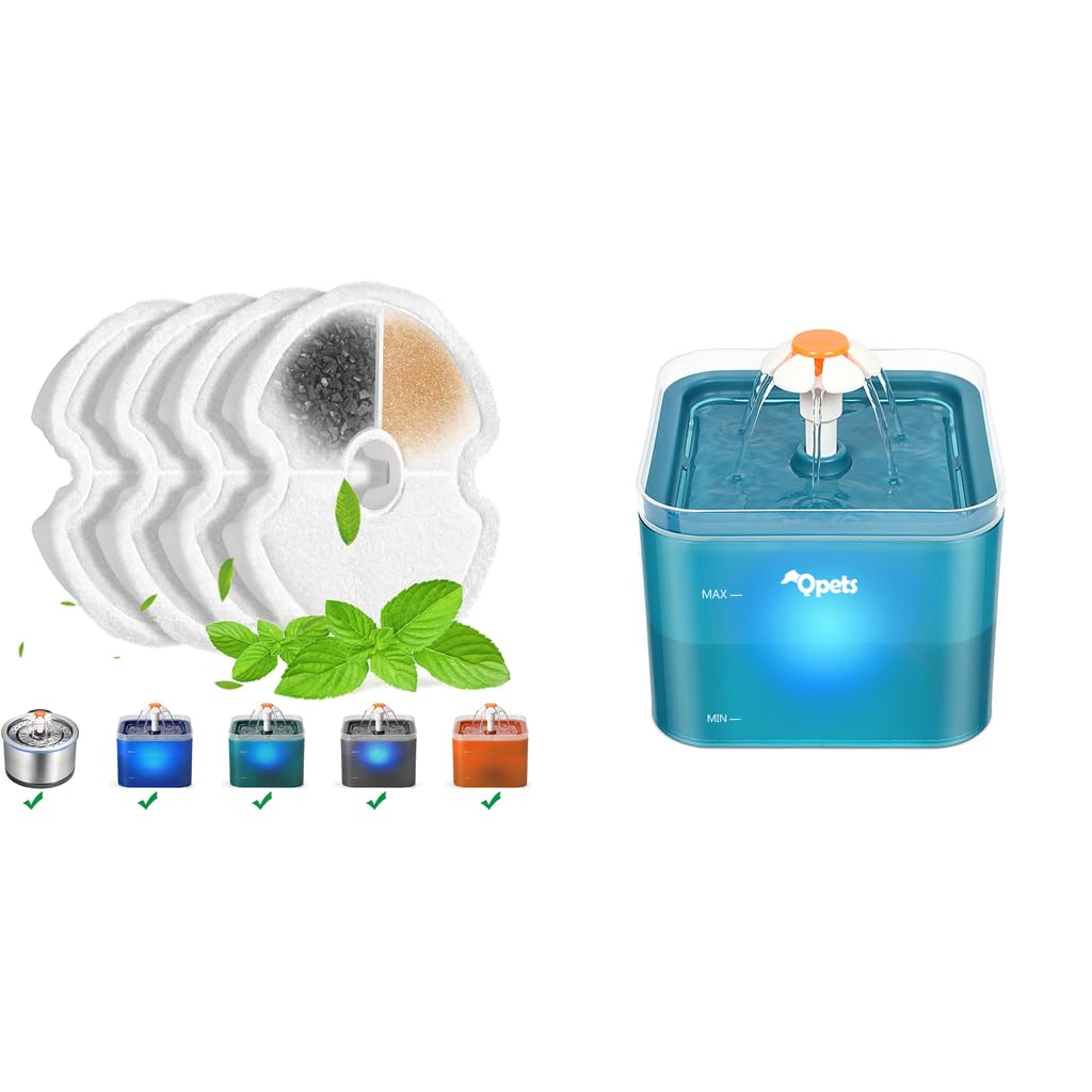 Qpets Cat Water Fountain 2.2L with LED Light and 4 Filters for Cats and Dogs | Triple Filtration System
