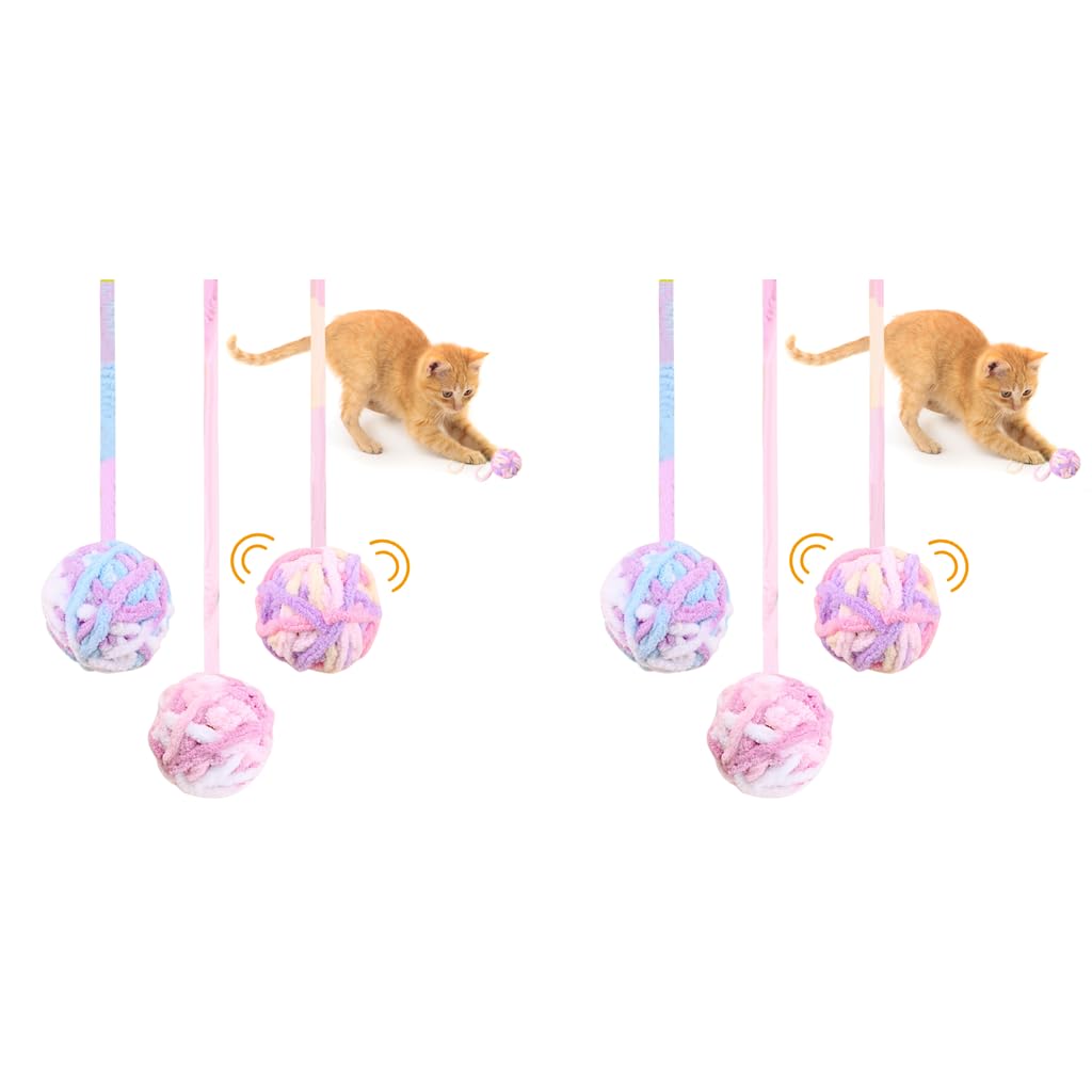Qpets Plush Cat Ball Toys for Interactive Play with Built in Bell 6PCS | Colorful Woolen Sound Toy