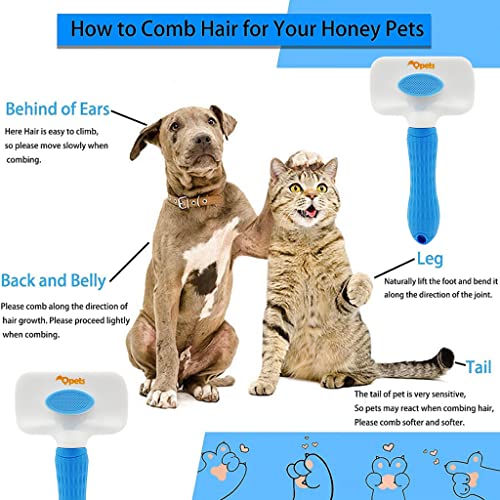 Qpets® Slicker Dog Comb Hair Brush Pet Grooming Massaging Use to Clean Loose Fur Dirt Great for Dogs Cats with Short Medium Long Hair Blue 3PCS