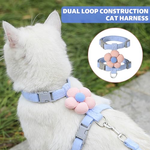 Qpets® Cat Harness with Leash Set for Small Cats Quick Release Buckle Escape-Proof Cute Flower Pet Belt Outdoor Walking Travel M Chest 27-43cm Neck 23-33cm 2PCS