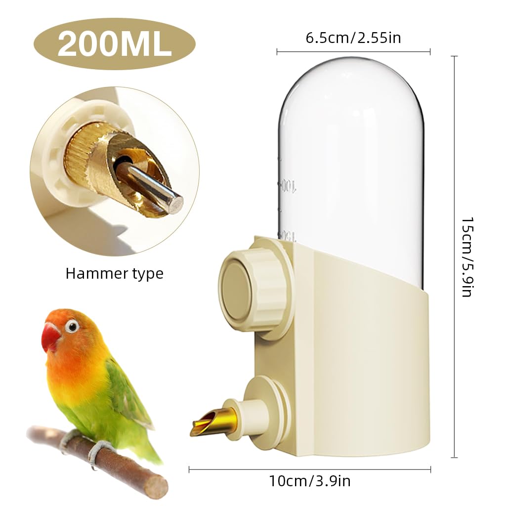 Qpets Bird Water Dispenser for Cage with Copper Nipple and 250ml Food Grade Feeder | Easy Refill