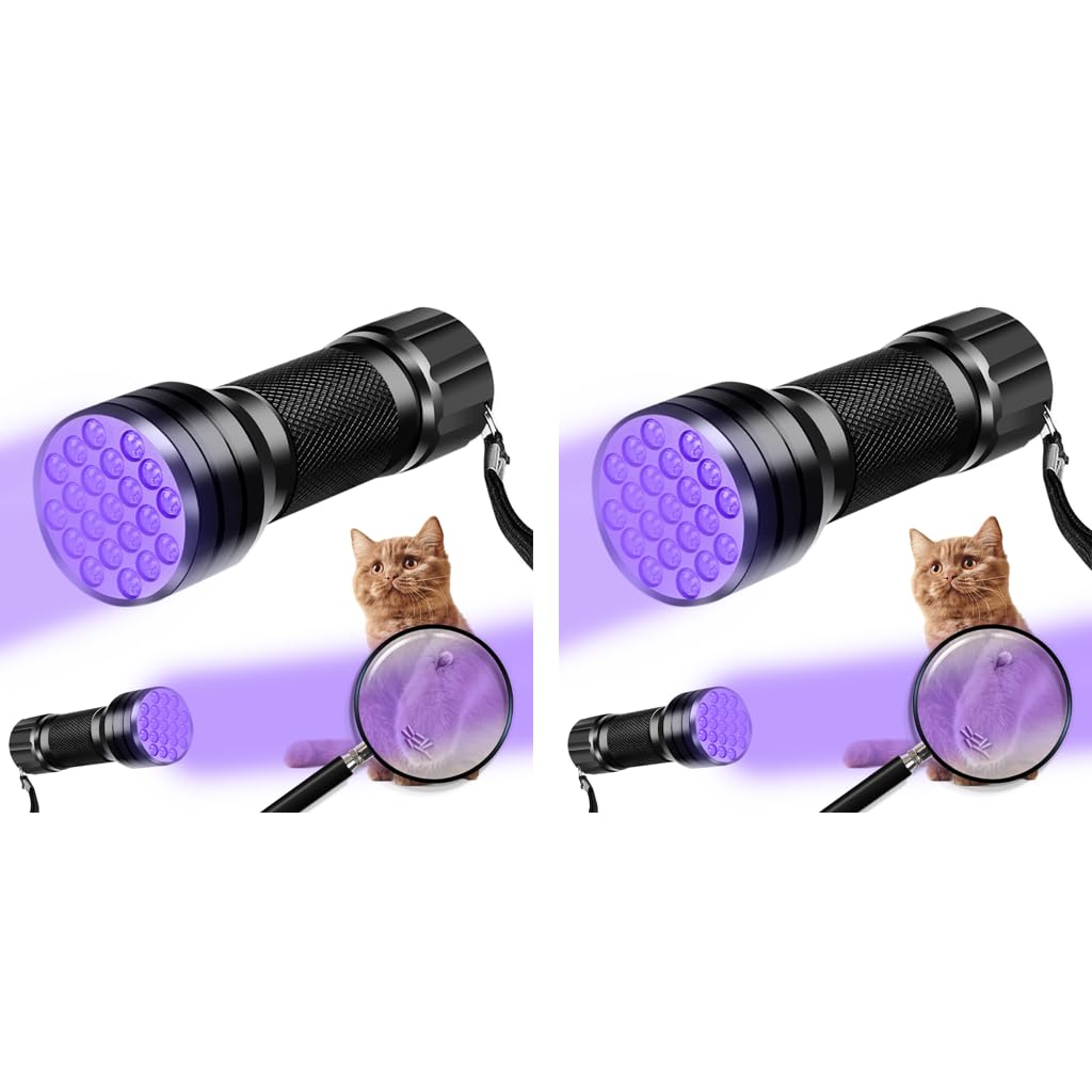 Qpets UV Light Torch for Pet Stain Detection with 21 LEDs 395nm Flashlight | 2PCS Set