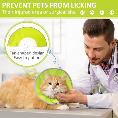 Qpets® Cat Cone Collar Adjustable Drawstring Polyester Cones After Surgery Pet Dog Recovery Comfy Protective Soft Head Neck for Cats 1.5-3Kg M 2PCS