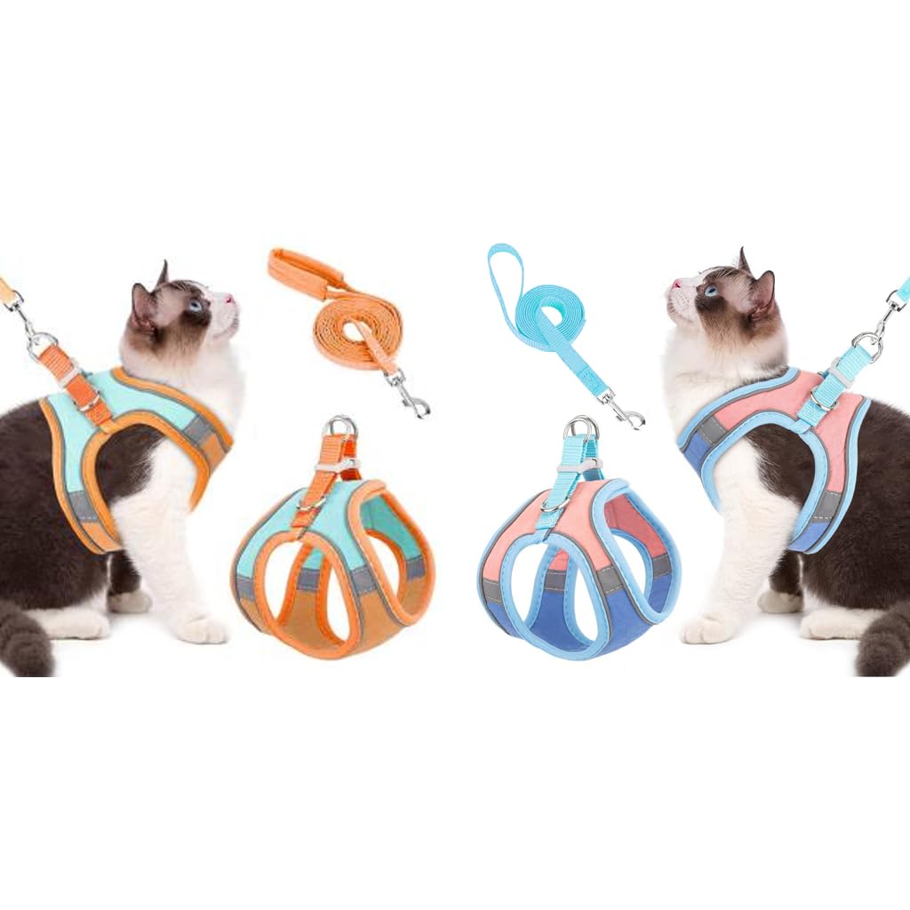 Qpets Cat Harness and Leash Combo for Outdoor Walks with 1.5m Leash and Reflective Vest | M Size