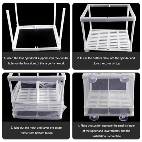 Qpets® Fish Breeding Box Isolation for Betta with Suction Cups Divider Small Aquarium Tank Nylon Mesh DIY Assembling Fry Hatchery Net Breeder 16x14x15CM 3 PCS