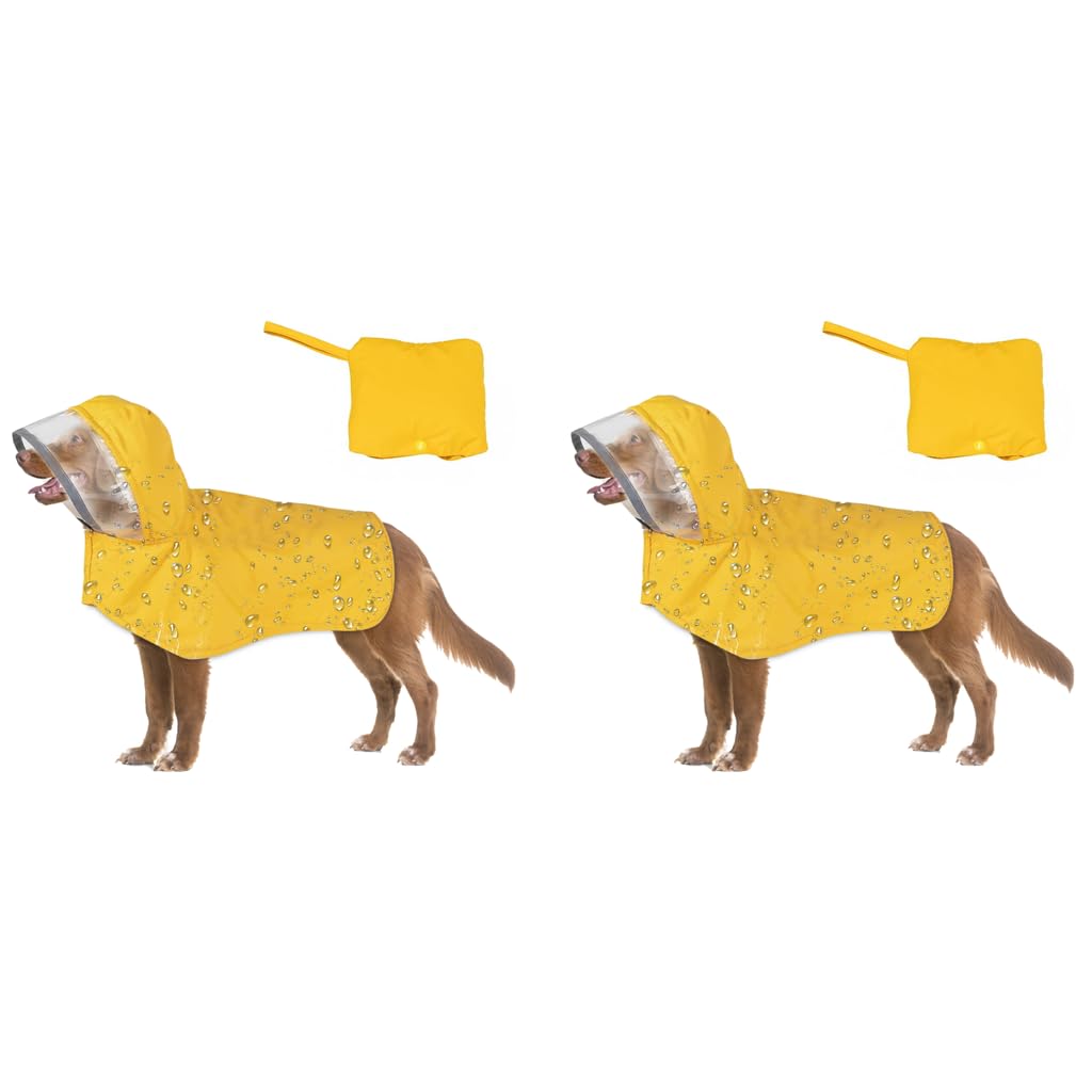 Qpets Dog Rain Coat for Outdoor Hikes with Clear Wide Brim Hood and Reflective Rim XL 2 pcs