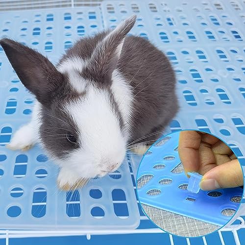Qpets® 2Pcs Rabbit Cage Mat 9.8"x13.5", Hollow Plastic Small Animal Mat with 8 Clips, Dry & Hygienic Reusable Liner for Rabbit, Guinea Pig, Hamster, Easy to Clean, Anti-Accumulation Design
