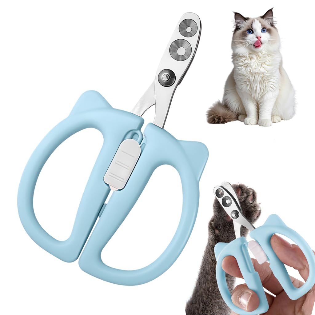 Qpets® Cat Nail Cutter, Cute Cat Clipper Bear Design, Stainless Steel Pet Nail Trimmer with 2-Size Holes & Nails File, Safe Design Prevents Over-Cutting for Cats, Kittens & Small Pets at Home