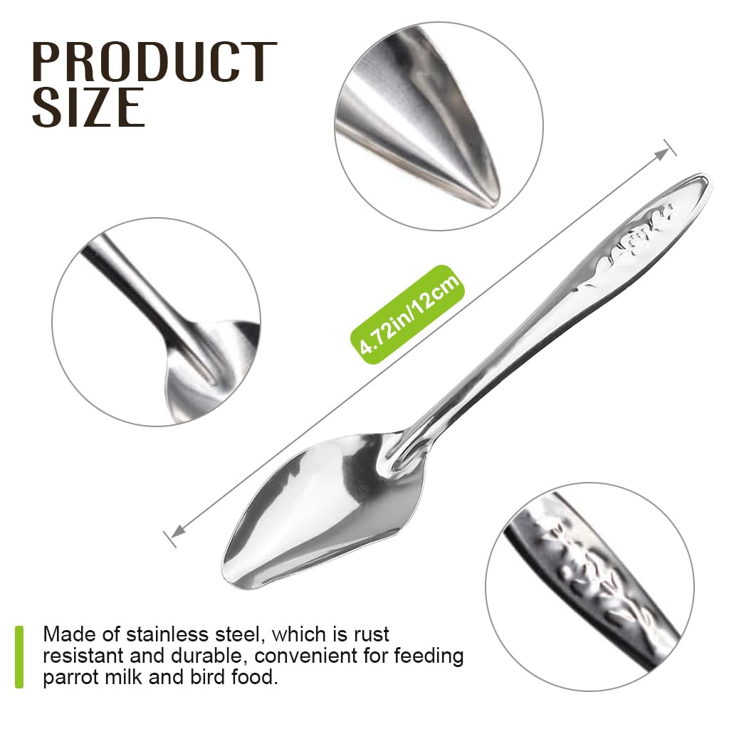 Qpets Hand Feeding Spoons for Baby Birds with 4.72 in Narrow Tip Stainless Steel Design | 2 Spoon Set