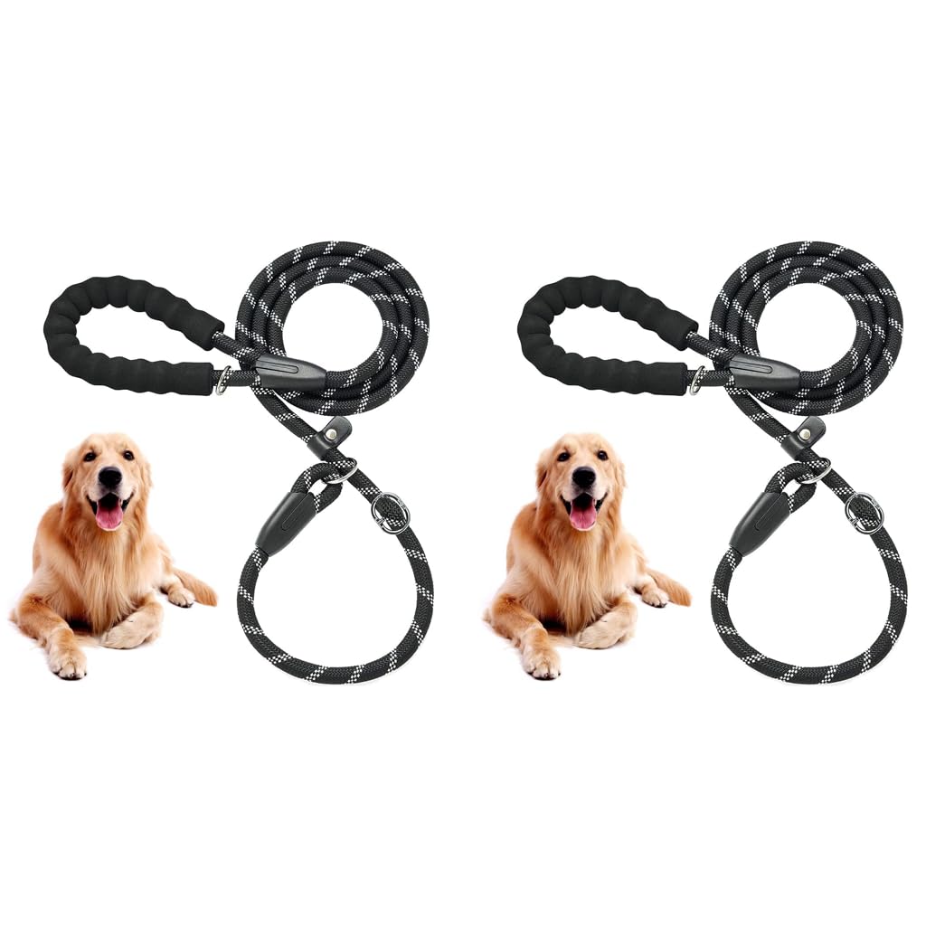 Qpets Dog Leash for Walking and Training featuring Double Lock Buckle 5.58 ft Nylon Rope | Reflective and Padded Handle