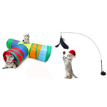 Qpets Cat Tunnel Toy Set for Indoor and Outdoor Play with 3 Way Rainbow Tube & Feather Wand