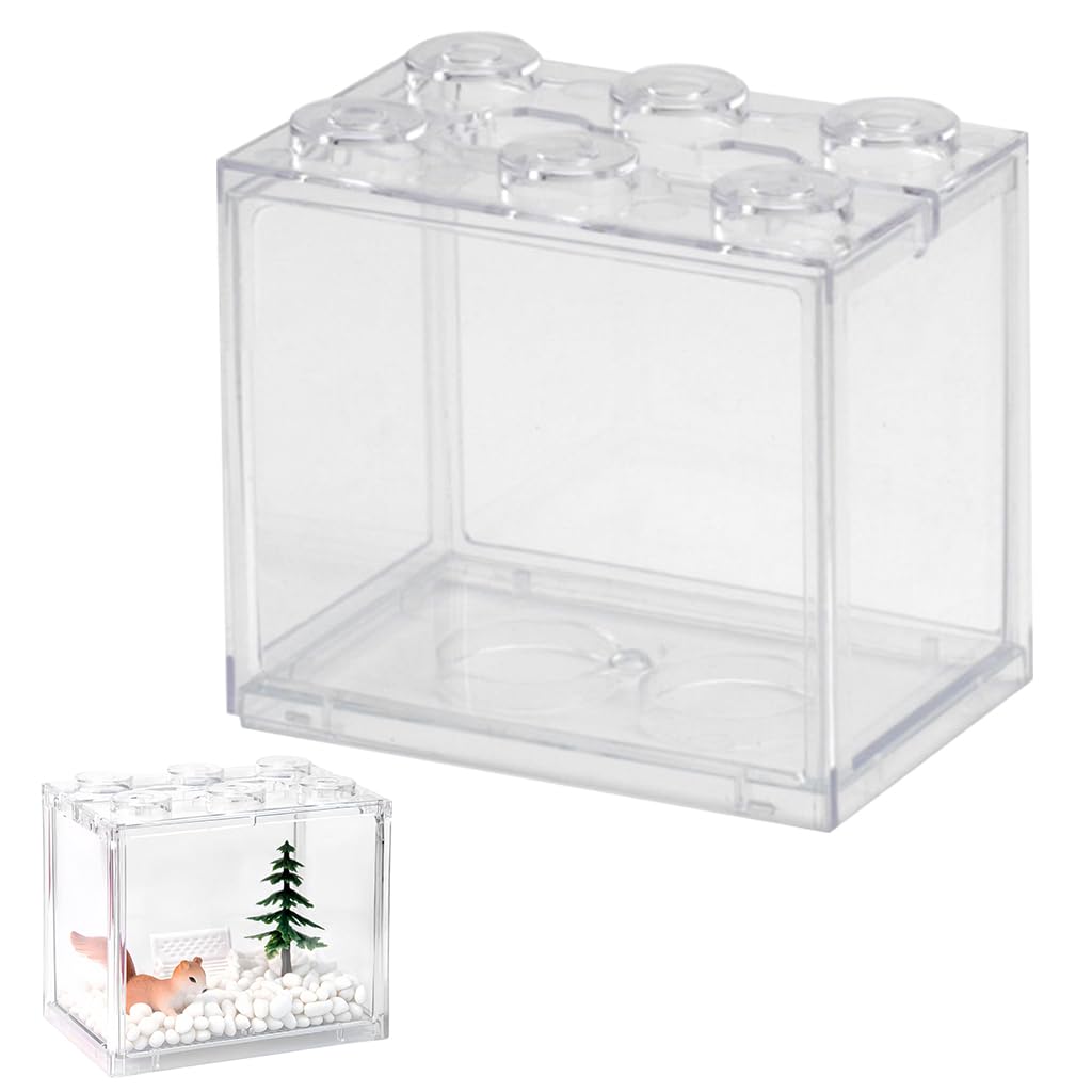 Qpets Small Betta Fish Tank for Desktop Use featuring Stackable Design and 12x8x10.5cm Size | Clear Plastic Mini Aquarium