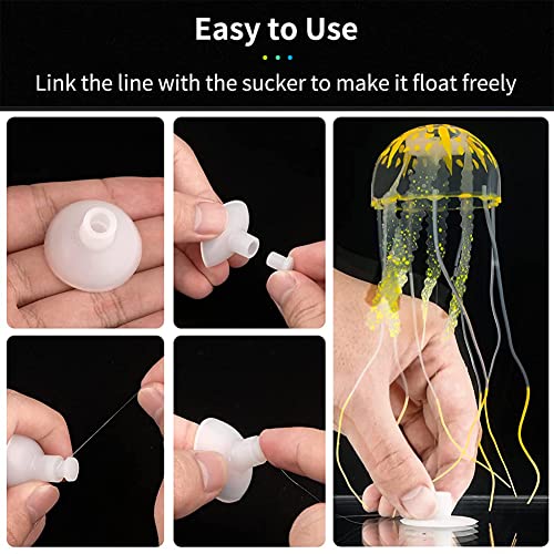 Qpets® 6PCS Fluorescence Jellyfish Ornament Decoration for Aquarium Fish Tank Artificial Silicone Decor Floating Accessories