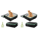 Qpets Portable Cat Litter Box for Travel with 40x30x13cm Foldable Case and Waterproof Oxford Cloth | Easy Clean Reusable Set of 2