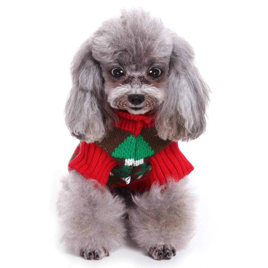 Qpets Dog Sweater for Winter with Ribbed Cuffs and Hemline 28cm Length Red Knit | Small Dogs