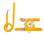 Qpets® Dog Cat Harness and Leash Set, Fabric Webbing Puppy Harness with Matching Leash, Mini Zipper Pouch & Cute Yellow Flower Accent, for 2-5kg Small Dogs Cats, M