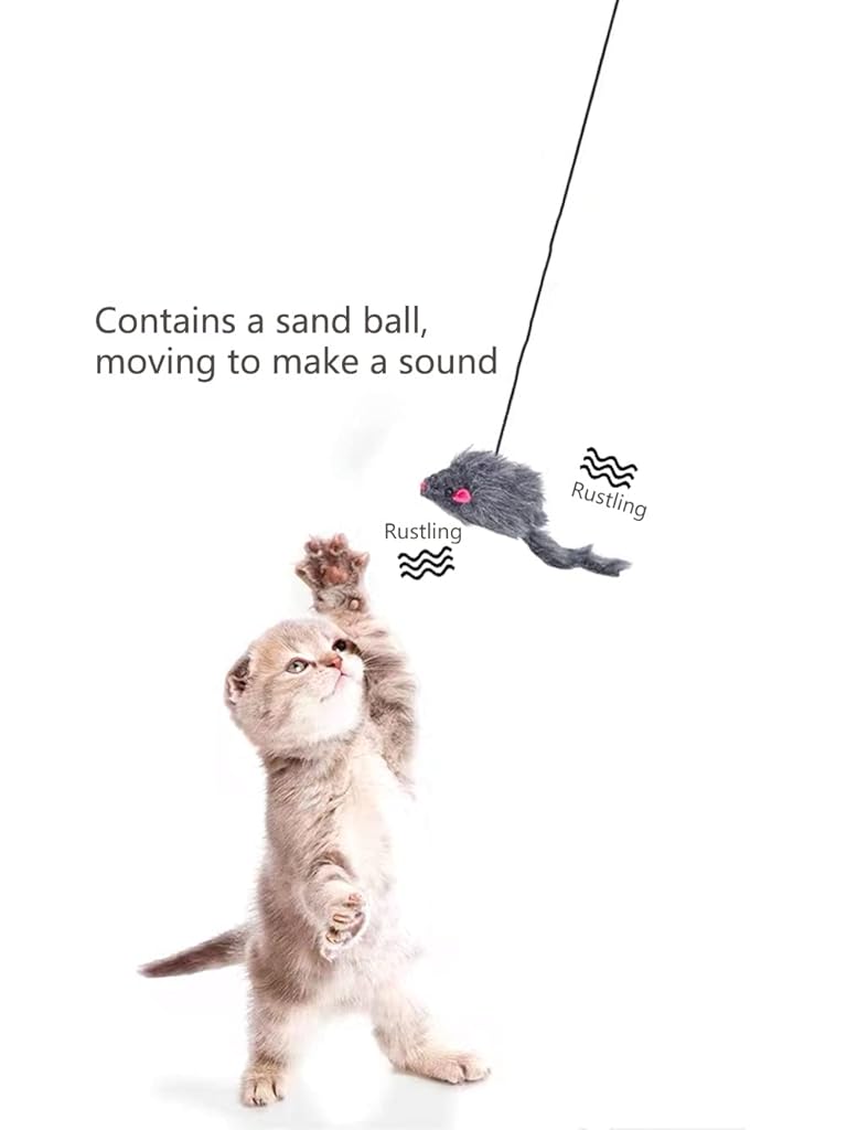 Qpets® Cat Teaser Toys Feather Hanging for Indoor Cats Interactive Elastic Rope Persian Soft Plush Mice Pendant 2PCS