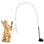 Qpets Cat Teaser Wand for Interactive Play with Suction Cup Base and Fiberglass Rod | Replaceable Feather Toy
