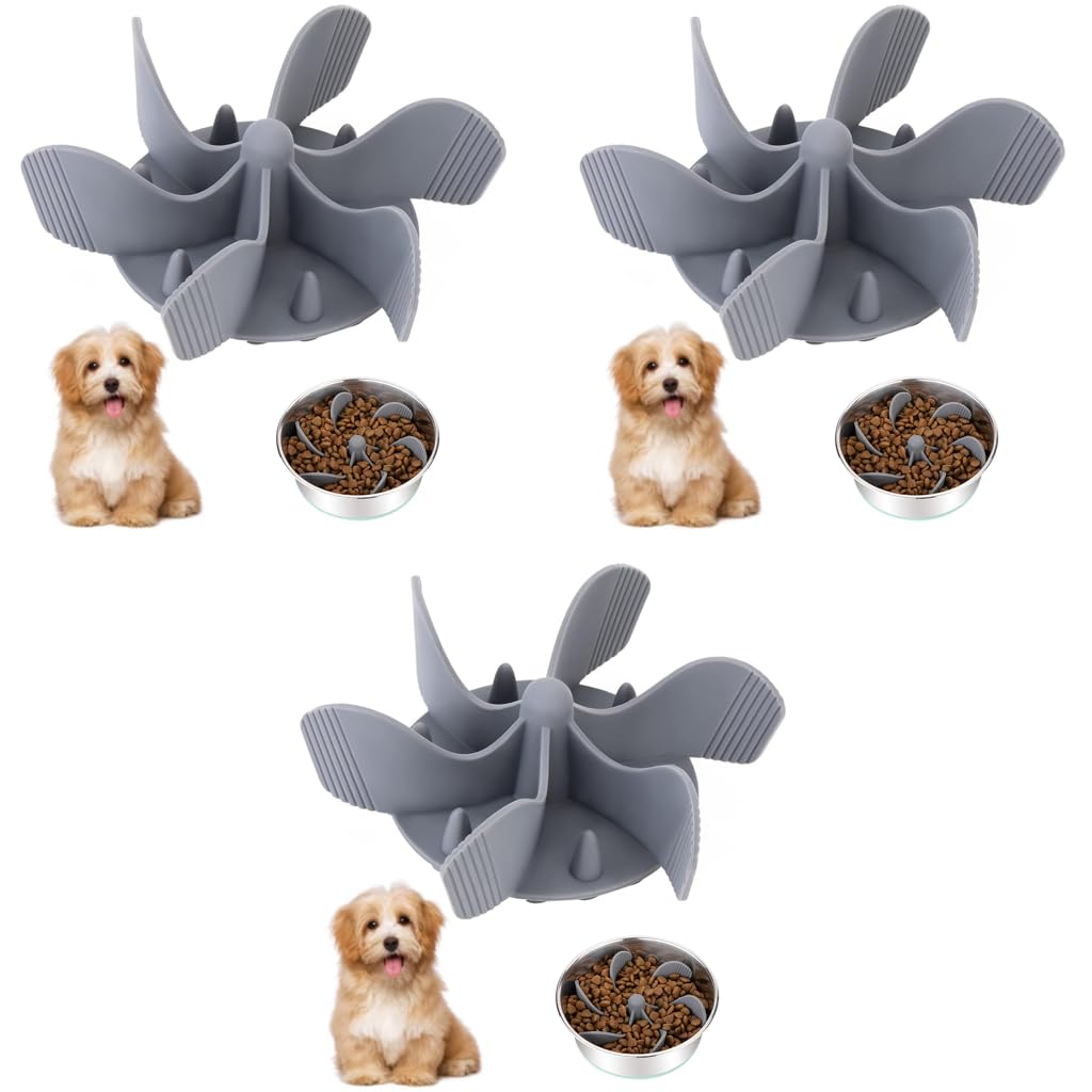 Qpets Cat and Dog Feeder Bowl for Slow Eating with Silicone Spiral Insert 3PCS | Fits 5.5–8.5 in Bowls