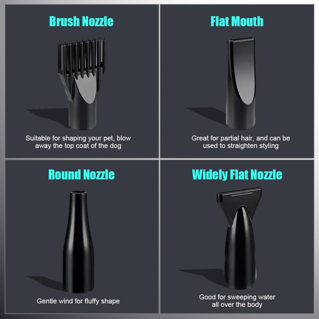 Qpets Pet Hair Dryer for Grooming with 5.2HP 3800W Power and 3 Nozzles | Low Noise Design