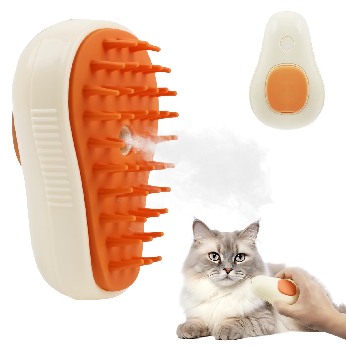 Electric Pet Steam Hair Brush Bath-free Pet Hair Cleaning Brush Grooming Brush with Rotatable Handle USB Rechargeable 2 in 1 Steam Massage Brush Pet Hair Brush Remove Mat Shedding