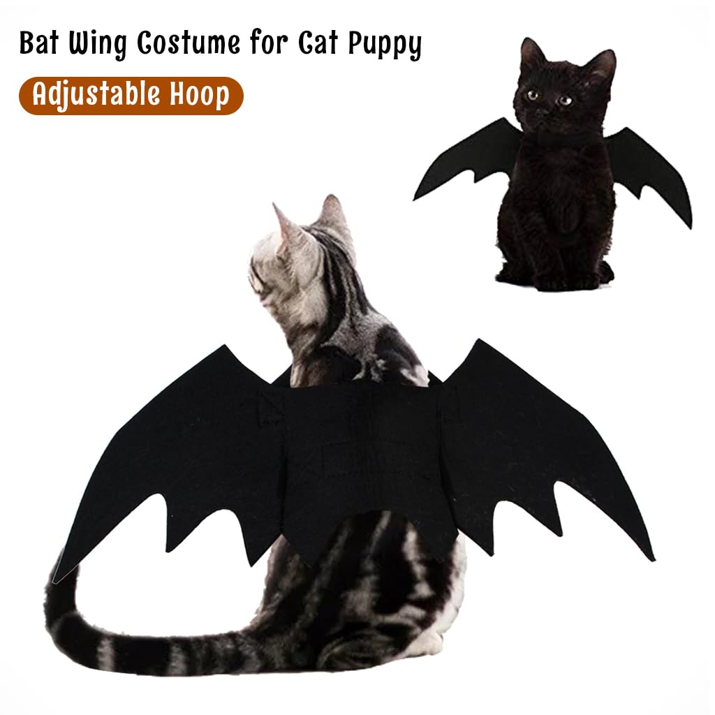 Bat Wing Costume for Cat Puppy Cat Clothes Bat Wing Collar for Halloween Cat Costume Adjustable Hoop and Loop Closure Halloween Party Favor Dress Up for Cat Puppy(Size: S)