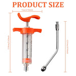 Qpets Veterinary Vaccine Syringe 20ml for Livestock with Steel Curved Nozzle & Clear Barrel