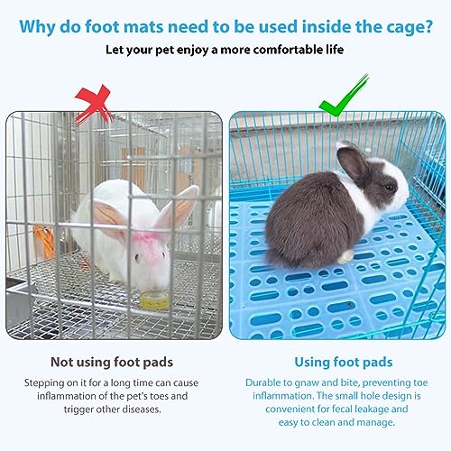 Qpets® 2Pcs Rabbit Cage Mat 9.8"x13.5", Hollow Plastic Small Animal Mat with 8 Clips, Dry & Hygienic Reusable Liner for Rabbit, Guinea Pig, Hamster, Easy to Clean, Anti-Accumulation Design