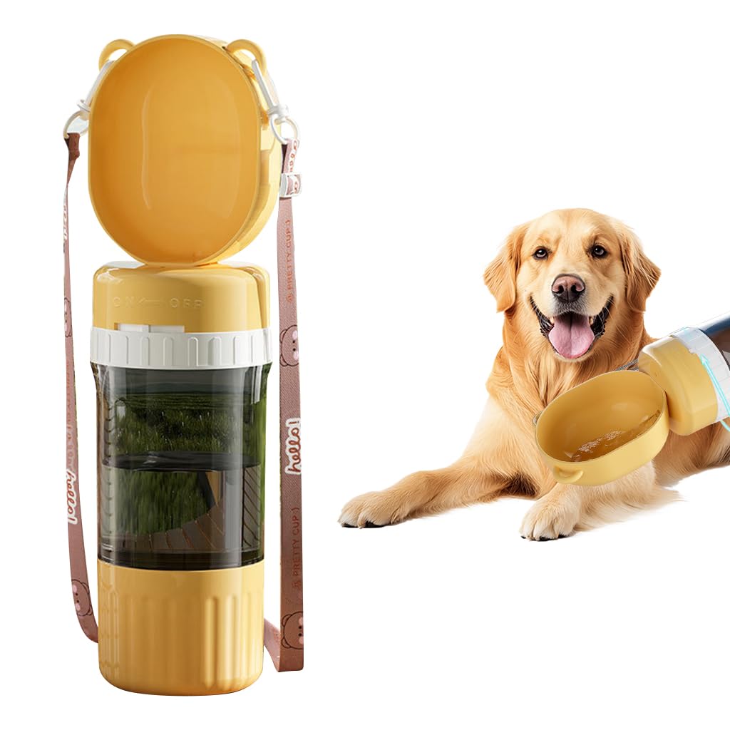 Qpets Pet Bowl Cap Portable Dog Feeder for Travel with 400ml Water and 180ml Food Storage | BPA-Free Detachable Design