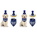Qpets Dog Gifts Hat for Birthday with 40cm and 60cm Plaid Bandana | Blue Party Set