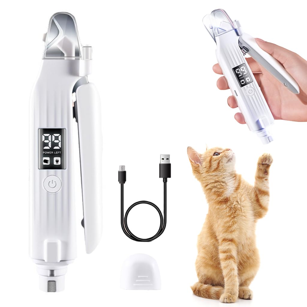 Qpets Electric Pet Nail Grinder with Dual LED Lights & Quiet ≤35dB Motor | USB Rechargeable Clipper for Dogs and Cats