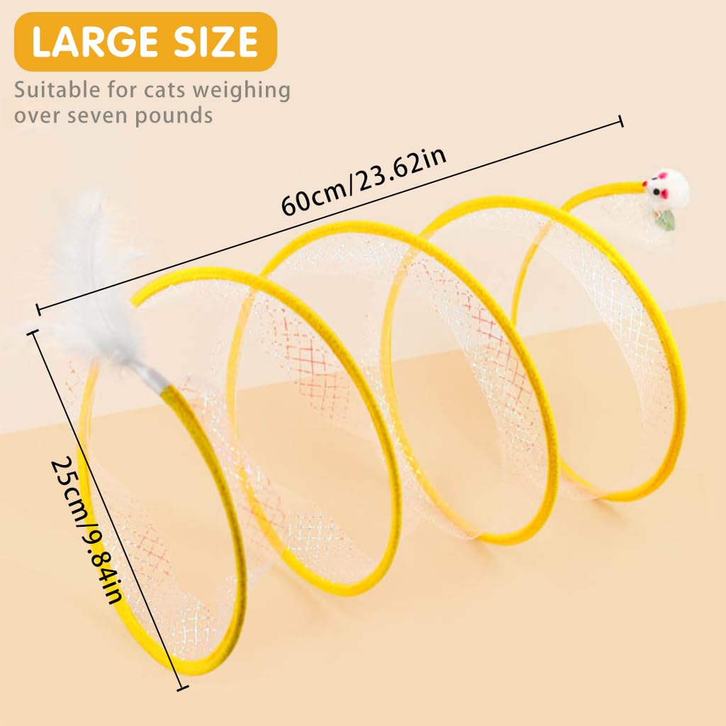 Qpets Cat Tunnel Toy for Indoor Cats with Elastic Spring Frame & Feather Tail Teaser | 2 PCS
