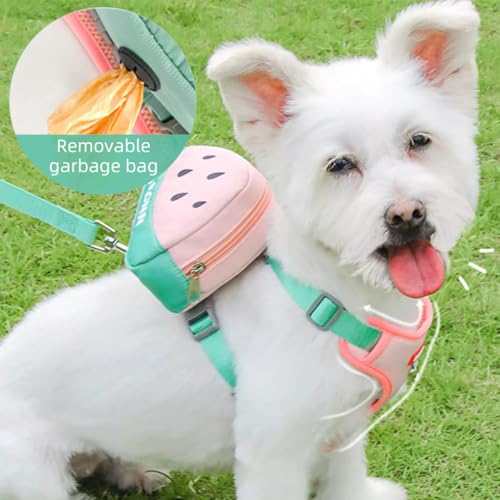 Qpets® Dog Harness Vest Cute Puppy with Removable Zipper Pouch Leash 4-Way Adjustable Quick Release for Small Cat S Neck 32-40cm Bust 43-51cm 2PCS