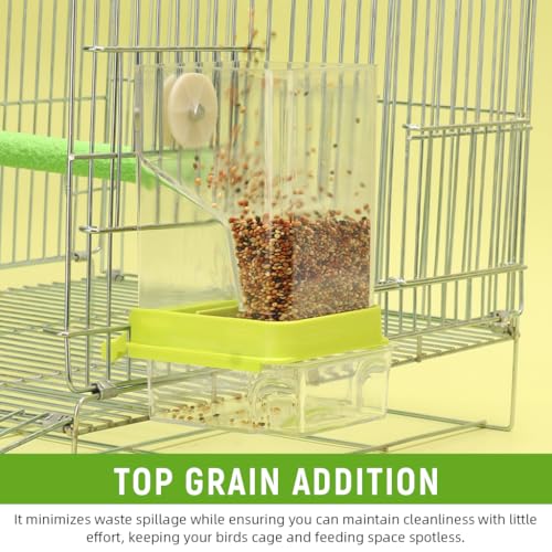 Qpets® Parrot Feeder for Cage Birds No Jam Transparent Food Container with Removable Perch Catch Tray 7.9x8.3x18.5cm Bird Box for Parakeets Cockatiels 2 PCS