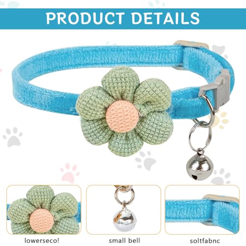 4Pcs Cat Collar Pet Collar Cute Flower Cat Collar with Bell, Lovely Cat Collar Quick Release Adjustable Cat Collar Soft Plush Collar Cat Gift Cat Collar