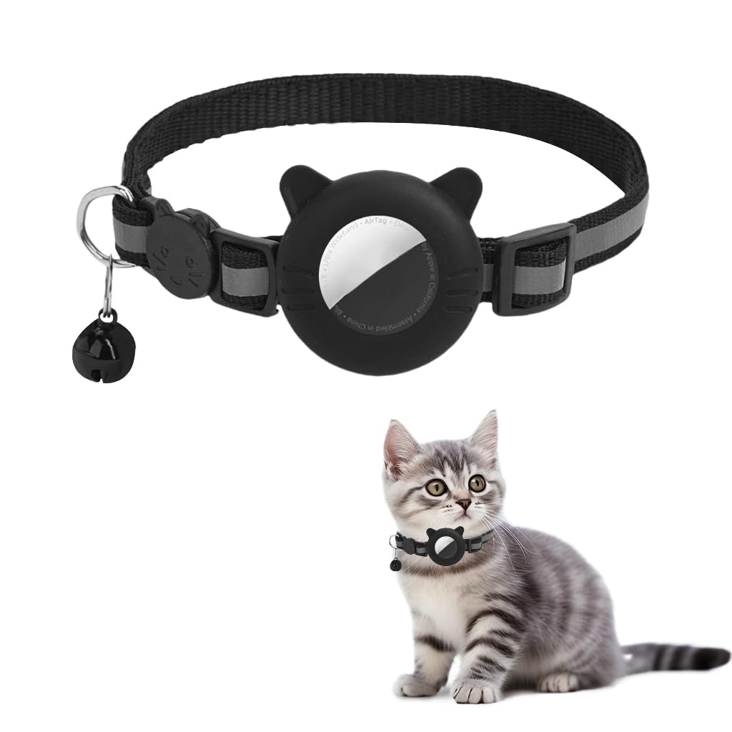 Qpets Cat Collar with Bell featuring Silicone Airtag Holder and Reflective Safety Design