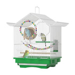 Qpets® Pet Parakeet Manor Bird Cage with Handle, Versatile Carrier for Home or Travel, Small Bird Accessories, Easy Storage for Canaries, Budgies, Finches, Parakeets, and More-White