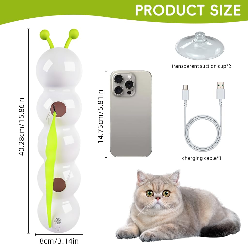Qpets Electric Cat Teaser Toy with Strong Suction Cup and USB Rechargeable Caterpillar Design