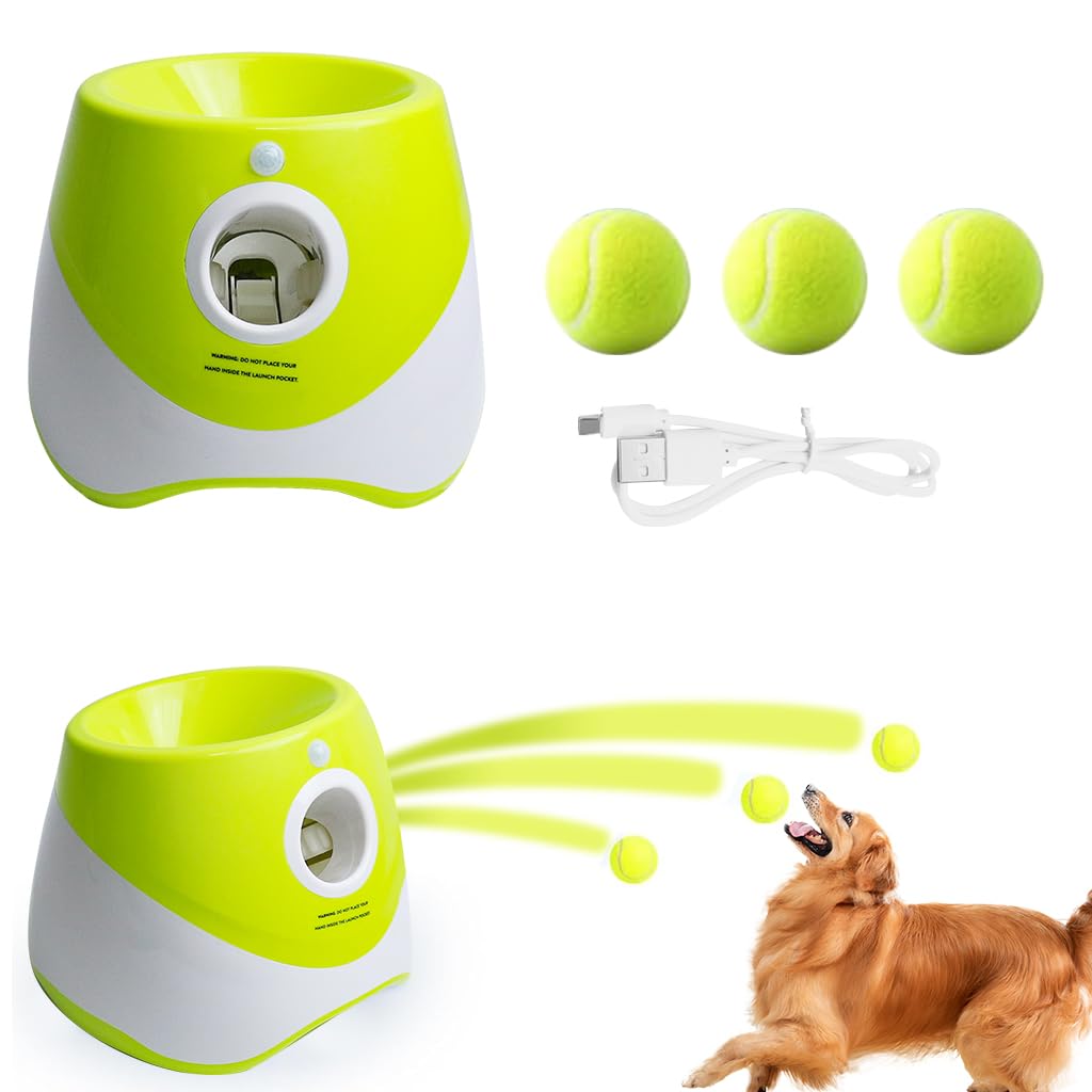 Qpets Dog Ball Launcher for Indoor and Outdoor Play with 10–30 ft Distance & USB Rechargeable Machine