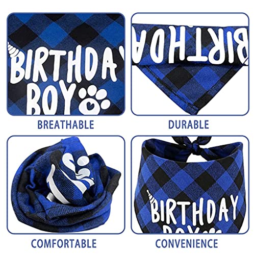 Qpets® Dog Gifts Hat for Birthday Cute Party Bandana Supplies Set Number Label Square Scarf Doggie Blue Pack of 1 3PCS