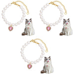 Qpets Jewelry Cat Collar with Pink Rhinestone Heart Charm and Pearls 3PCS 30–35CM | Valentine's Gift