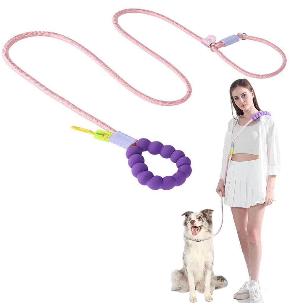 Qpets Dog Leash for Training and Walking with 360° Swivel Buckle and Soft Padded Grip | 6ft Nylon Pink